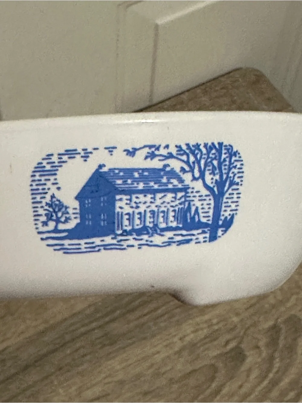 Amana Radarware Browning Skillet Made By Corning 6.75” GUC White Blue Farmhouse